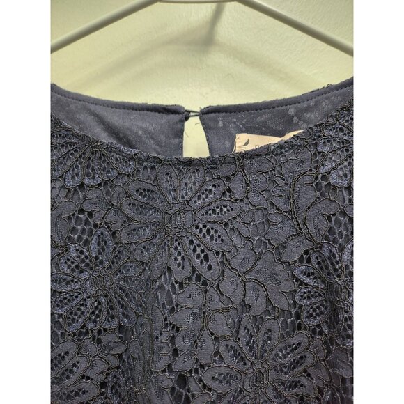 Nanette Lepore Lace Top Womens Medium Navy Ruffle Short Sleeve Fairy Romantic - Picture 2 of 9